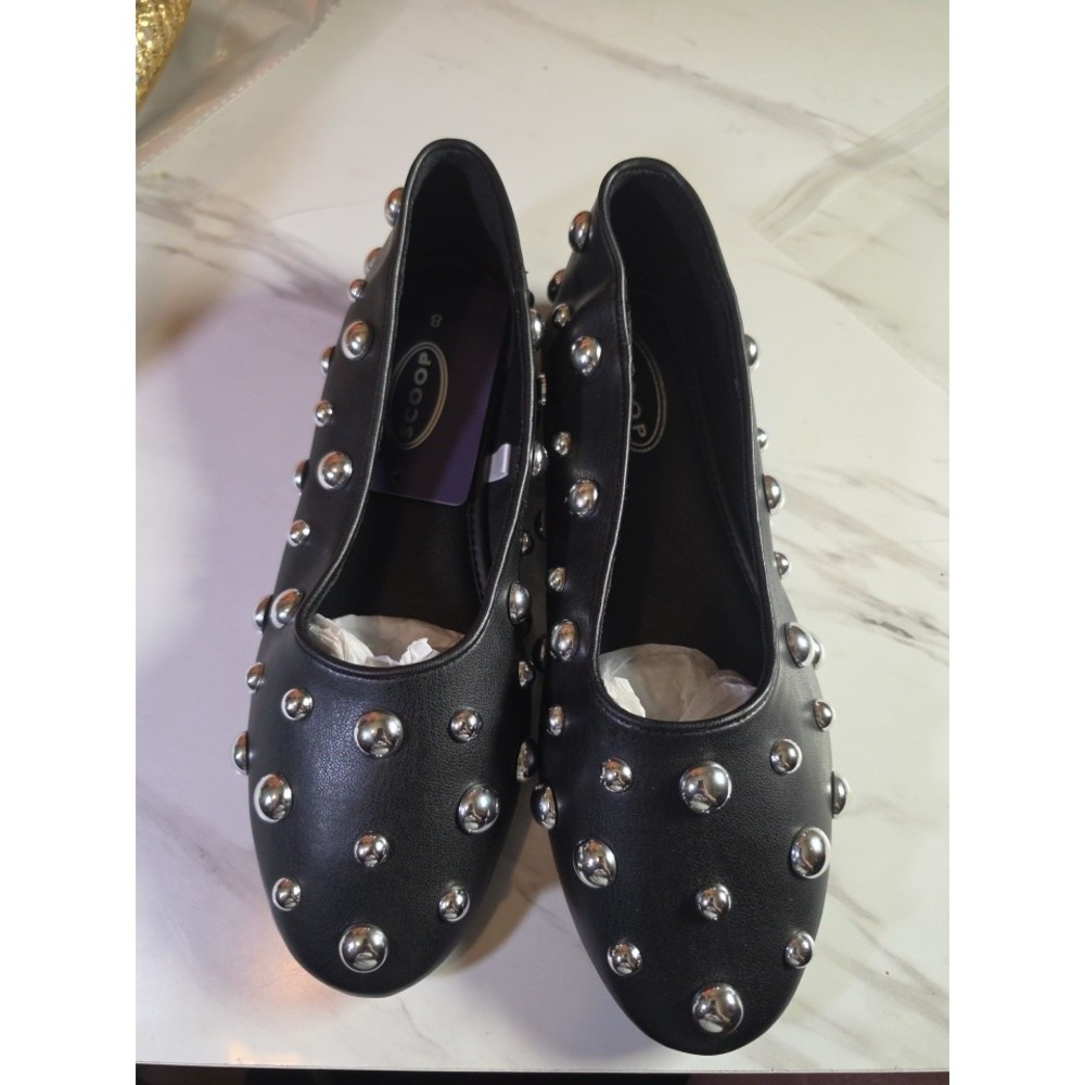A New Day Sammie Studded Ballet Flats Black Silver Almond Toe Memory Foam Size 8